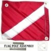 14x18 Diver Down Flag + 4ft Pole, Red -Topkayaker NE F3 4P LRG