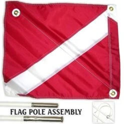 14x18 Diver Down Flag + 4ft Pole, Red